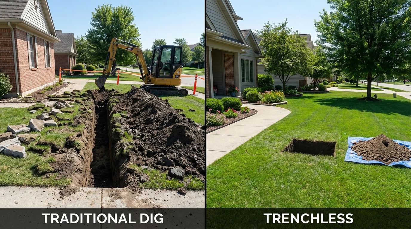 Trenchless sewer repair with minimal yard damage versus traditional excavation in Fulshear, TX